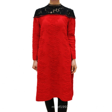 Wholesale Pullover Chinese Traditional Dress Cheongsam Qipao Lace Patchwork Women Wedding Red Long Dresses Sweater